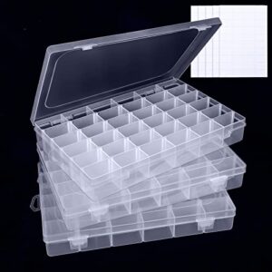 sghuo 3 pack plastic organizer box 36 grids, craft organizer storage with adjustable dividers, bead organizer, fishing tackles box, jewelry box with 400pcs label stickers