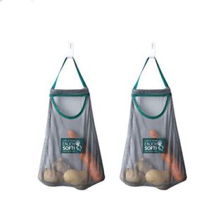 qingsm 2pcs household kitchen storage net bag,reusable shopping bag,hanging storage bag for fruit and vegetable onion garlic potatoes and tomatoes