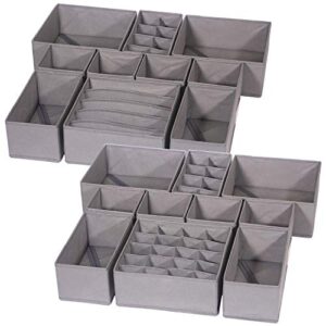 diommell 21 pack foldable cloth storage box closet dresser drawer organizer fabric baskets bins containers divider for baby clothes underwear bras socks lingerie clothing,m grey 11-4249