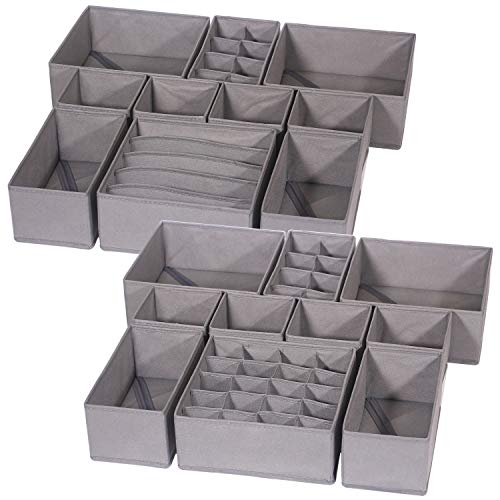 DIOMMELL 21 Pack Foldable Cloth Storage Box Closet Dresser Drawer Organizer Fabric Baskets Bins Containers Divider for Baby Clothes Underwear Bras Socks Lingerie Clothing,M Grey 11-4249