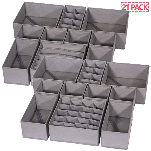 DIOMMELL 21 Pack Foldable Cloth Storage Box Closet Dresser Drawer Organizer Fabric Baskets Bins Containers Divider for Baby Clothes Underwear Bras Socks Lingerie Clothing,M Grey 11-4249