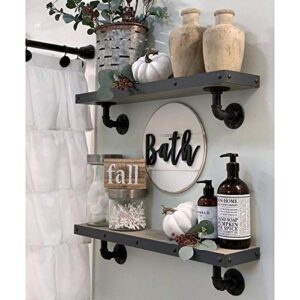 Industrial Pipe Shelf Brackets for Shelves 8 10 12 Inch, Black Metal L Pipe Floating Shelf Bracket - Heavy Duty Decorative Wall Shelving Bracket Rustic Farmhouse Vintage Style - 6 Pack