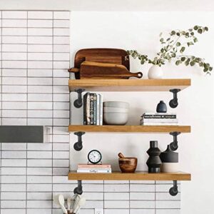 Industrial Pipe Shelf Brackets for Shelves 8 10 12 Inch, Black Metal L Pipe Floating Shelf Bracket - Heavy Duty Decorative Wall Shelving Bracket Rustic Farmhouse Vintage Style - 6 Pack