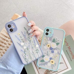 Ownest Compatible for iPhone 11 Case for Flower Clear Frosted PC Back Floral Girls Woman and Soft TPU Protective Silicone Slim Case for iPhone 11-Purple