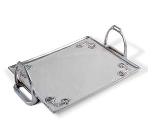arthur court horse stirrup metal serving tray for serving food, snacks, desserts stackable platter to form tier cheese stand - silver equestrian style 12 inch x 17.5 inch