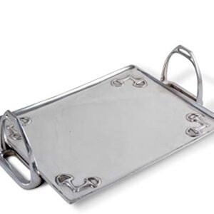 Arthur Court Horse Stirrup Metal Serving Tray for Serving Food, Snacks, Desserts Stackable Platter to Form Tier Cheese Stand - Silver Equestrian Style 12 inch x 17.5 inch