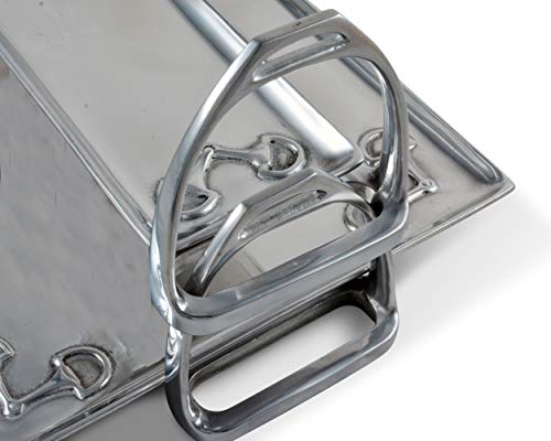 Arthur Court Horse Stirrup Metal Serving Tray for Serving Food, Snacks, Desserts Stackable Platter to Form Tier Cheese Stand - Silver Equestrian Style 12 inch x 17.5 inch