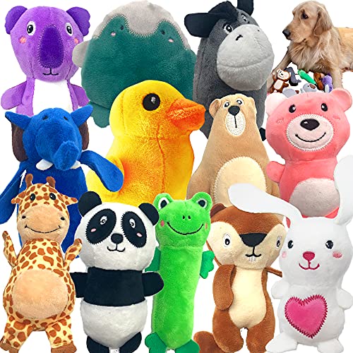 Jalousie 12 Pack Plush Animal Dog Toy Dog Squeaky Toys Cute Pet Plush Toys Stuffed Puppy Chew Toys for Small Medium Dog Puppy Pets - Bulk Dog Toys (12 Pack Animal)