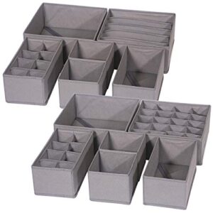 diommell 12 pack foldable cloth storage box closet dresser drawer organizer fabric baskets bins containers divider for baby clothes underwear bras socks lingerie clothing,m grey 11-2224