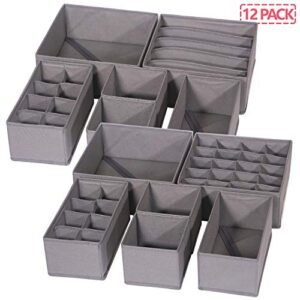 DIOMMELL 12 Pack Foldable Cloth Storage Box Closet Dresser Drawer Organizer Fabric Baskets Bins Containers Divider for Baby Clothes Underwear Bras Socks Lingerie Clothing,M Grey 11-2224