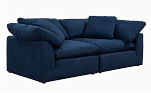 sunset trading contemporary puff collection 2 piece 88" wide slipcovered modular sofa | stain-proof water-resistant washable performance fabric | navy blue sectional, deep-seating down-filled couch