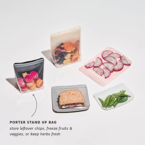 W&P Porter Stand Up Bag 100% Silicone Reusable Food Storage Bag | 36 oz Stand Up - Blush | Cook, Store, or Freeze | Easy Cleaning, Dishwasher-Safe