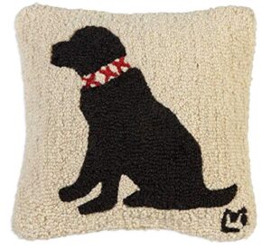 chandler 4 corners artist-designed black lab hand-hooked wool decorative throw pillow (14” x 14”)