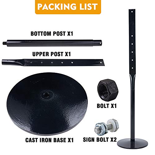 kdgarden Heavy Duty Cast Iron Sign Post and Base Kit - 12" DIA Stand with 48" Post and Bolts & Nuts for Hanging Signs, Portable Sign Holder for Parking and Recreational Use