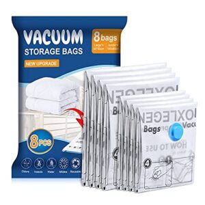 vacuum storage bags 8 pack(4jumbo, 4large), premium space saver bags for clothes duvets blankets pillows comforters, travel storage. (8pack) (8 pack)