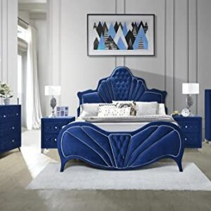 Acme Furniture Dante Nightstand, 30 x 19 x 28, Blue Velvet