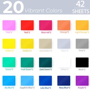 HTV Heat Transfer Vinyl Bundle: Ohuhu 42 Pack 12" x 10" Iron on Vinyls for Fabrics T-Shirts Clothes Hats Craft DIY - 20 Colors + Accessories Tweezers for Cricut Silhouette Cameo or Heat Press Machine