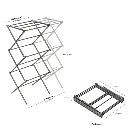 BLACK + DECKER 3 Tier Expandable Collapsing Foldable Laundry Rack for Air Drying Clothing, Space Saving Heavy Duty Lightweight Metal Drying Rack(Gray)