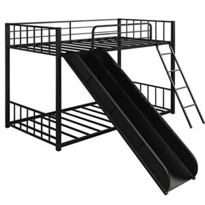 Harper & Bright Designs Twin Over Twin Metal Bunk Bed with Ladder and Slide, Heavy Duty Bed Frame with Safety Guard Rails, White