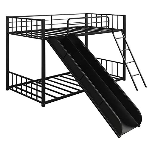 Harper & Bright Designs Twin Over Twin Metal Bunk Bed with Ladder and Slide, Heavy Duty Bed Frame with Safety Guard Rails, White