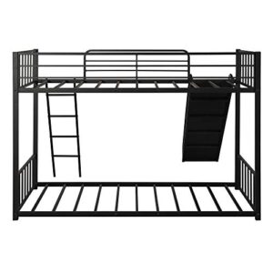 Harper & Bright Designs Twin Over Twin Metal Bunk Bed with Ladder and Slide, Heavy Duty Bed Frame with Safety Guard Rails, White