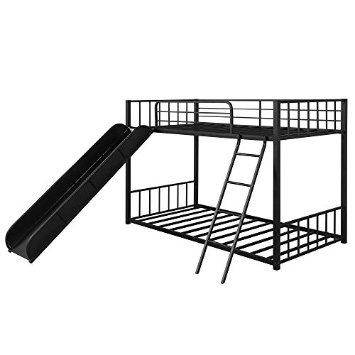 Harper & Bright Designs Twin Over Twin Metal Bunk Bed with Ladder and Slide, Heavy Duty Bed Frame with Safety Guard Rails, White