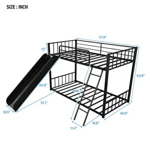 Harper & Bright Designs Twin Over Twin Metal Bunk Bed with Ladder and Slide, Heavy Duty Bed Frame with Safety Guard Rails, White