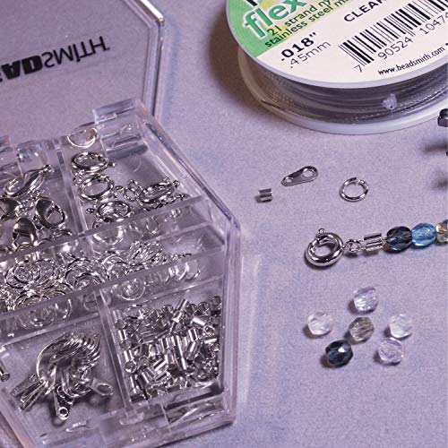 The Beadsmith Basic Elements Findings Assortments for Jewelry Making and Repair, Includes Lobster Clasps, Spring Rings, Jump Rings, End Tags, and Crimp Beads, Silver Color