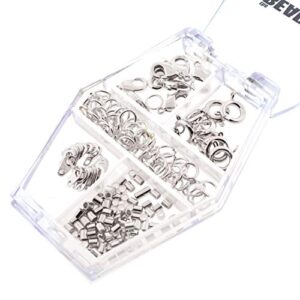 The Beadsmith Basic Elements Findings Assortments for Jewelry Making and Repair, Includes Lobster Clasps, Spring Rings, Jump Rings, End Tags, and Crimp Beads, Silver Color