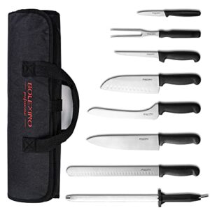 professional 9 piece roll knife set, bbq knife set, knife roll, japanese style premium stainless steel chef knife set, kitchen knife set in one set with carrying bag (kitchen knives set)