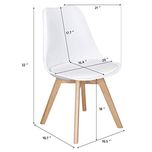 Topeakmart Dining Chairs DSW Chair Shell Armless Chairs with Beech Wood Legs and Soft Padded Mid Century Modern Side Chair Dining Room Living Room Bedroom Kitchen Chairs White, Set of 4