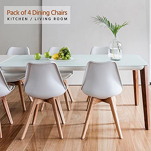 Topeakmart Dining Chairs DSW Chair Shell Armless Chairs with Beech Wood Legs and Soft Padded Mid Century Modern Side Chair Dining Room Living Room Bedroom Kitchen Chairs White, Set of 4