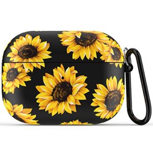 airpods pro case,silicone cover cases for airpods 3rd with sunflower design for girls women,shockproof protective tpu airpod pro case with keychain compatible with wireless charging