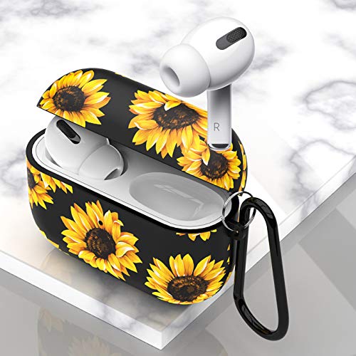 Airpods Pro Case,Silicone Cover Cases for Airpods 3rd with Sunflower Design for Girls Women,Shockproof Protective TPU Airpod Pro Case with Keychain Compatible with Wireless Charging