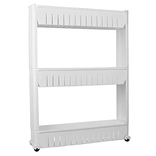 Home Basics 3 Tier Plastic Storage Tower with Wheels, White (1)