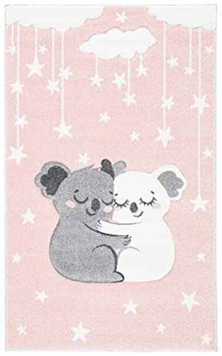 Safavieh Carousel Kids Collection 4' x 6' Pink/White CRK195U Koala Hug Nursery Playroom Area Rug