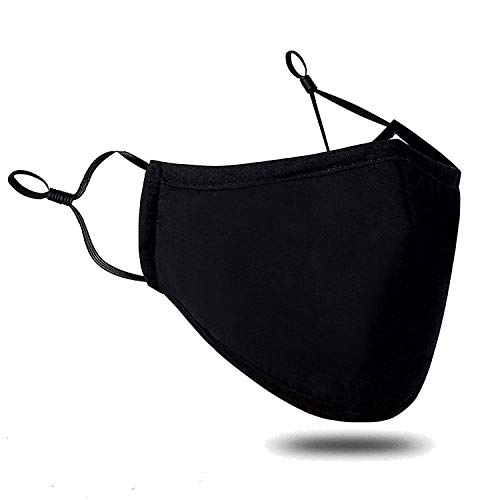 NEWMARK 3 Pack 3-ply Reusable Cloth Face Mask Unisex Face Covering with Filter Pocket, Black/White Dustproof Cotton Mask Washable Safety Mask - Made in USA (Black)