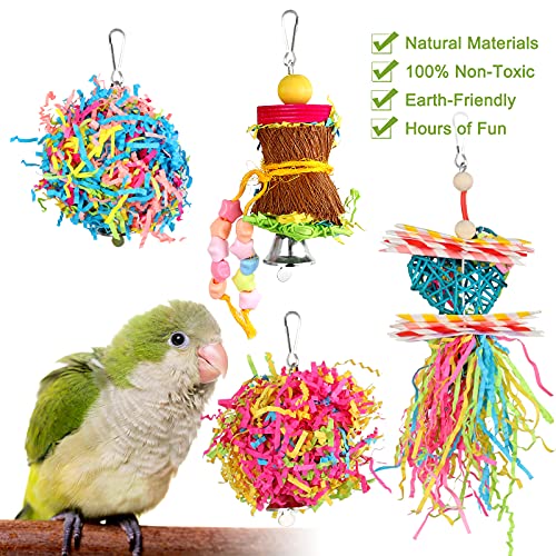 YUEPET 4 Pack Bird Shredder Toys Small Parrot Chewing Toys Parrot Cage Foraging Hanging Toy for Small Bird Parakeets Parrotlets Lovebirds Cockatiels