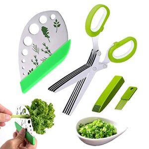 benekiy scissors herb stripper tools kits 5-blades stainless steel scissors with kitchen herb stripping tool, safe cover, cleaning comb multipurpose kitchen chopping shear, mincer