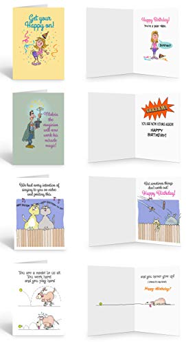 Stonehouse Collection 16 Assorted Funny Birthday Cards w/ Envelopes, Full Color Front & Inside Birthday Cards, Friendly Humor Greeting Cards, Boxed Matte Interior Card Stock Set, US-made, 4.5" x 6.25"