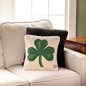 Chandler 4 Corners Artist-Designed Shamrock Hand-Hooked Wool Decorative Throw Pillow (14” x 14”)