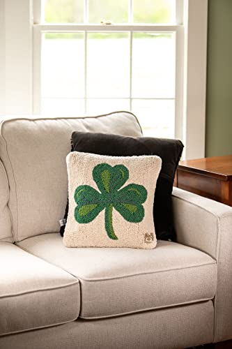 Chandler 4 Corners Artist-Designed Shamrock Hand-Hooked Wool Decorative Throw Pillow (14” x 14”)