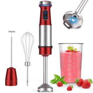 immersion hand blender,500w-stepless speed 4-in-1 smart stick blender with 800ml mixing beaker,milk frother,egg whisk for smoothies/puree baby food/sauces/soups,red