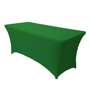 obstal 6ft stretch spandex table cover for standard folding tables - universal rectangular fitted tablecloth protector for party （emerald green, 72 length x 30 width x 30 height inches）
