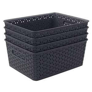 readsky plastic woven storage basket with handle, gray, 4 packs