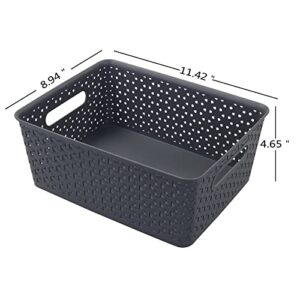 Readsky Plastic Woven Storage Basket with Handle, Gray, 4 Packs