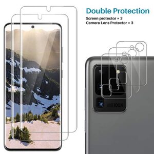 [2+3 Pack] LϟK Designed for Samsung Galaxy S20 Ultra 6.9 inch, 2 Pack Flexible TPU Screen Protector & 3 Pack Tempered Glass Camera Lens Protector, Support Fingerprint, Bubble Free - Alignment Frame