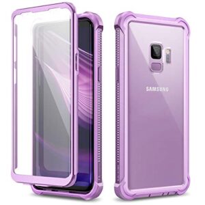 dexnor galaxy s9 case with screen protector clear military grade rugged 360 full body protective shockproof hard back cover defender heavy duty bumper case for samsung galaxy s9 - purple