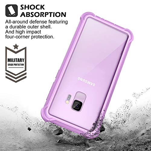 Dexnor Galaxy S9 Case with Screen Protector Clear Military Grade Rugged 360 Full Body Protective Shockproof Hard Back Cover Defender Heavy Duty Bumper Case for Samsung Galaxy S9 - Purple