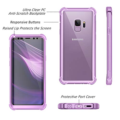 Dexnor Galaxy S9 Case with Screen Protector Clear Military Grade Rugged 360 Full Body Protective Shockproof Hard Back Cover Defender Heavy Duty Bumper Case for Samsung Galaxy S9 - Purple